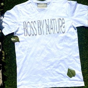 White rhinestone Boss By Nature Cotton Tee